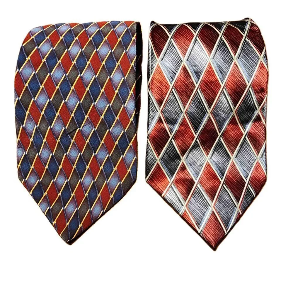 Stafford Multicolor Argyle Pattern Diamond‎ Necktie (Set of Two) 100% Silk